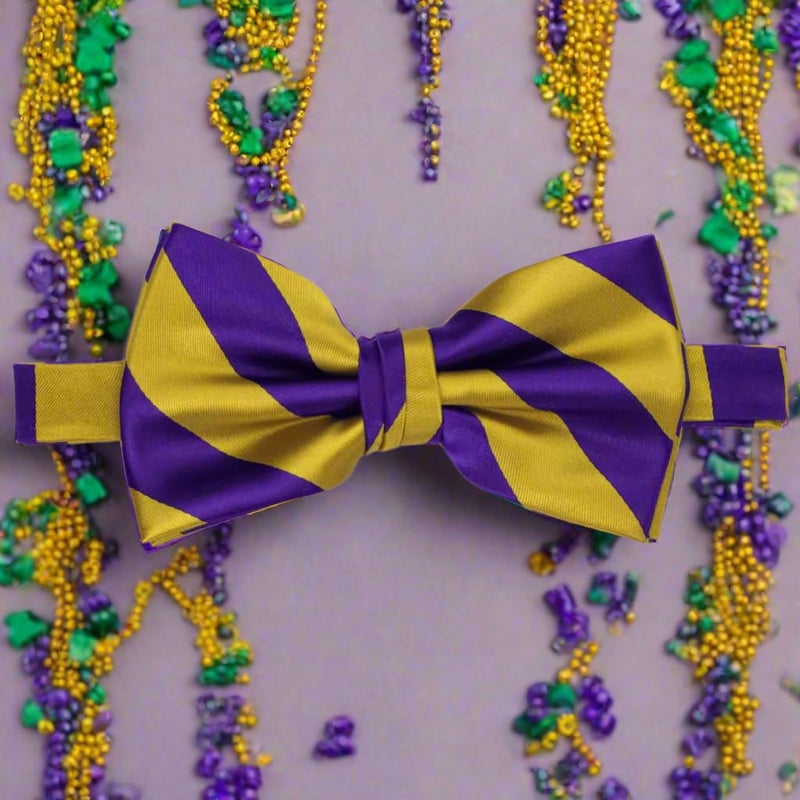 tiemart Striped Bow Tie (Dark Purple and Gold) - Image 3